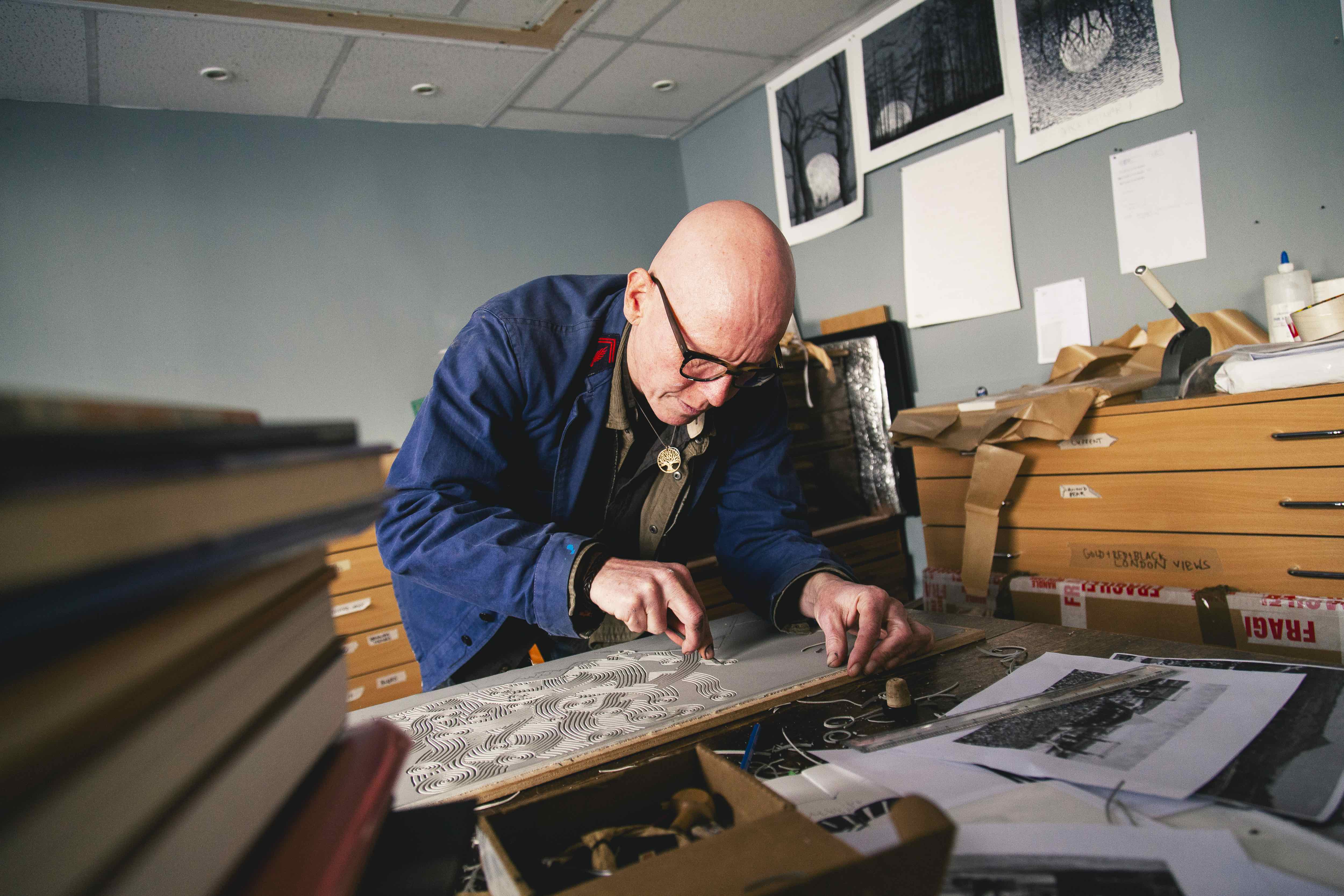 Stanley Donwood at his studio in Bath for Huck Magazine.