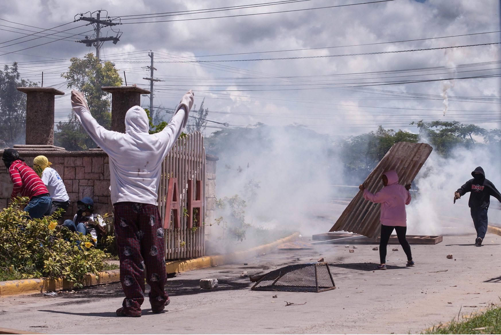 Students at the UNAH university protest frequently, taking over the main road in front of the university. 10th August 2017.