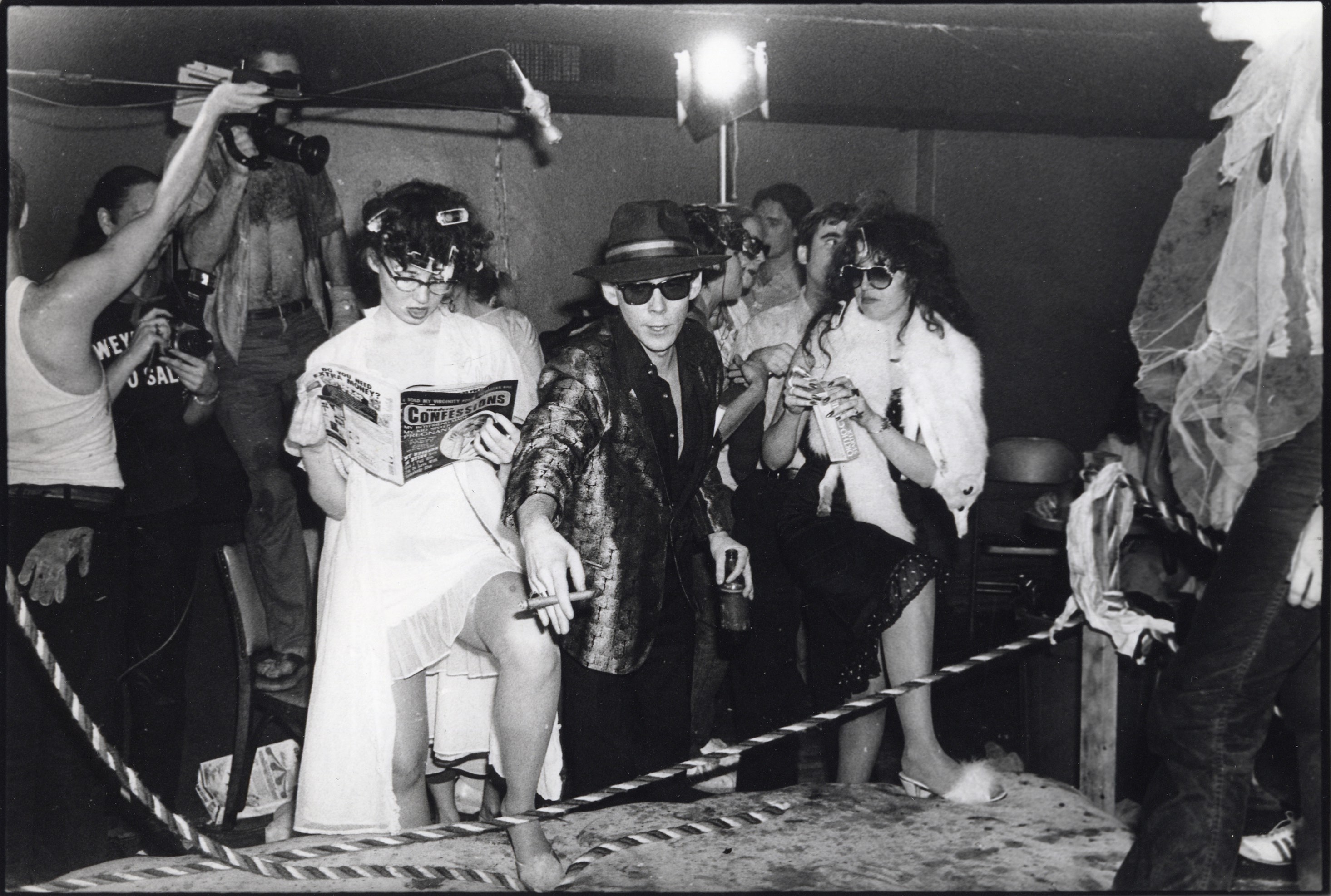 Lady Wrestling at Club 57. Pictured: Tom Scully, Tish and Snooky Bellomo. 1980. Photograph by and courtesy Harvey Wang